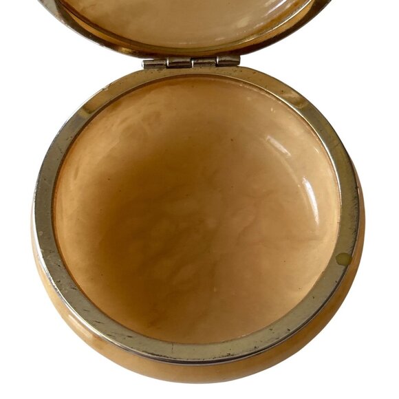 Vintage Italian Alabaster Trinket Box With Floral Design & Hinged Lid - Picture 4 of 8